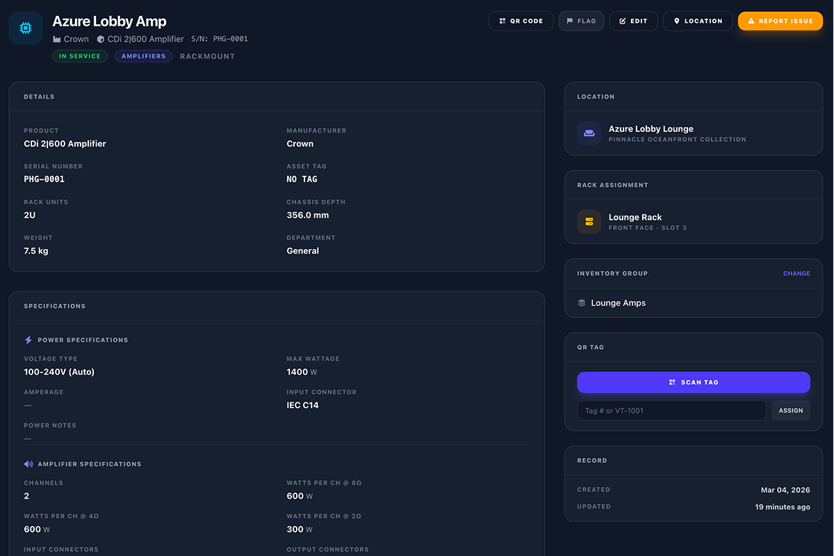 VenueTrack Asset Detail