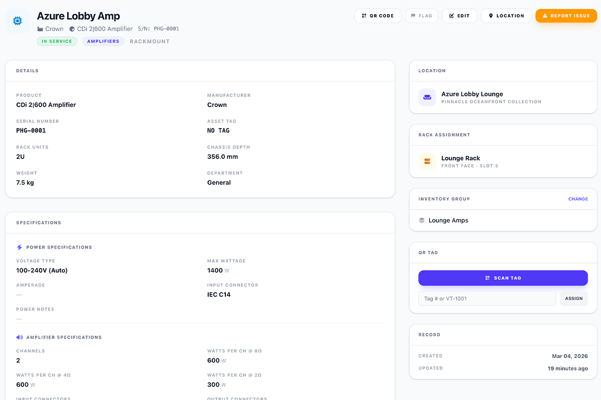 VenueTrack Asset Detail